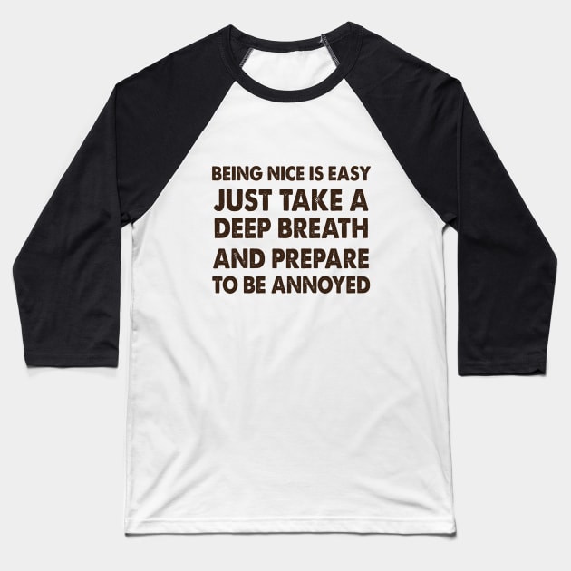 Being Nice is Easy Baseball T-Shirt by going4pensive